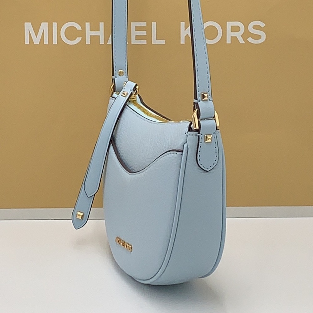 MICHAEL KORS Dover Small Half Moon Leather Crossbody Bag Vista Blue color - Picture 6 of 16